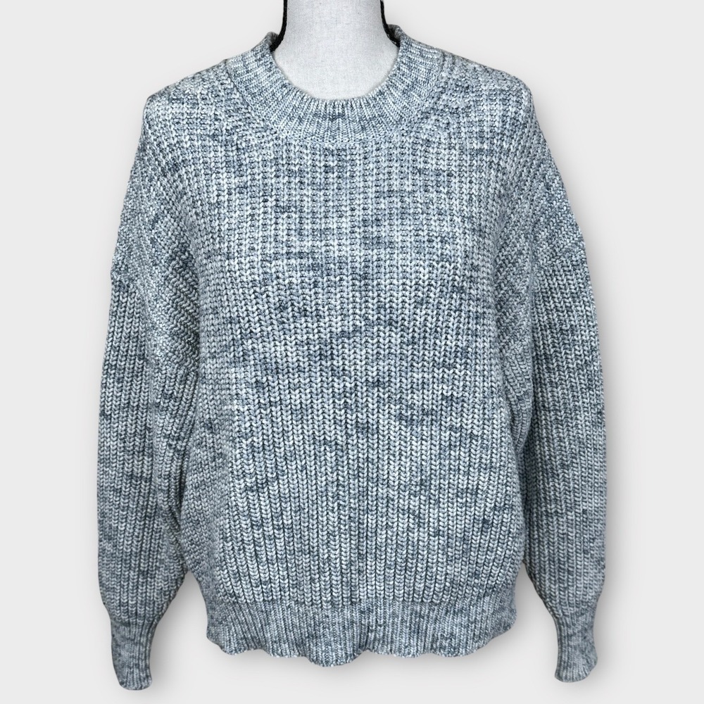 J Crew Marled Blue Cable Knit‎ Crew Neck Sweater Cotton Blend Size S Relaxed Fit